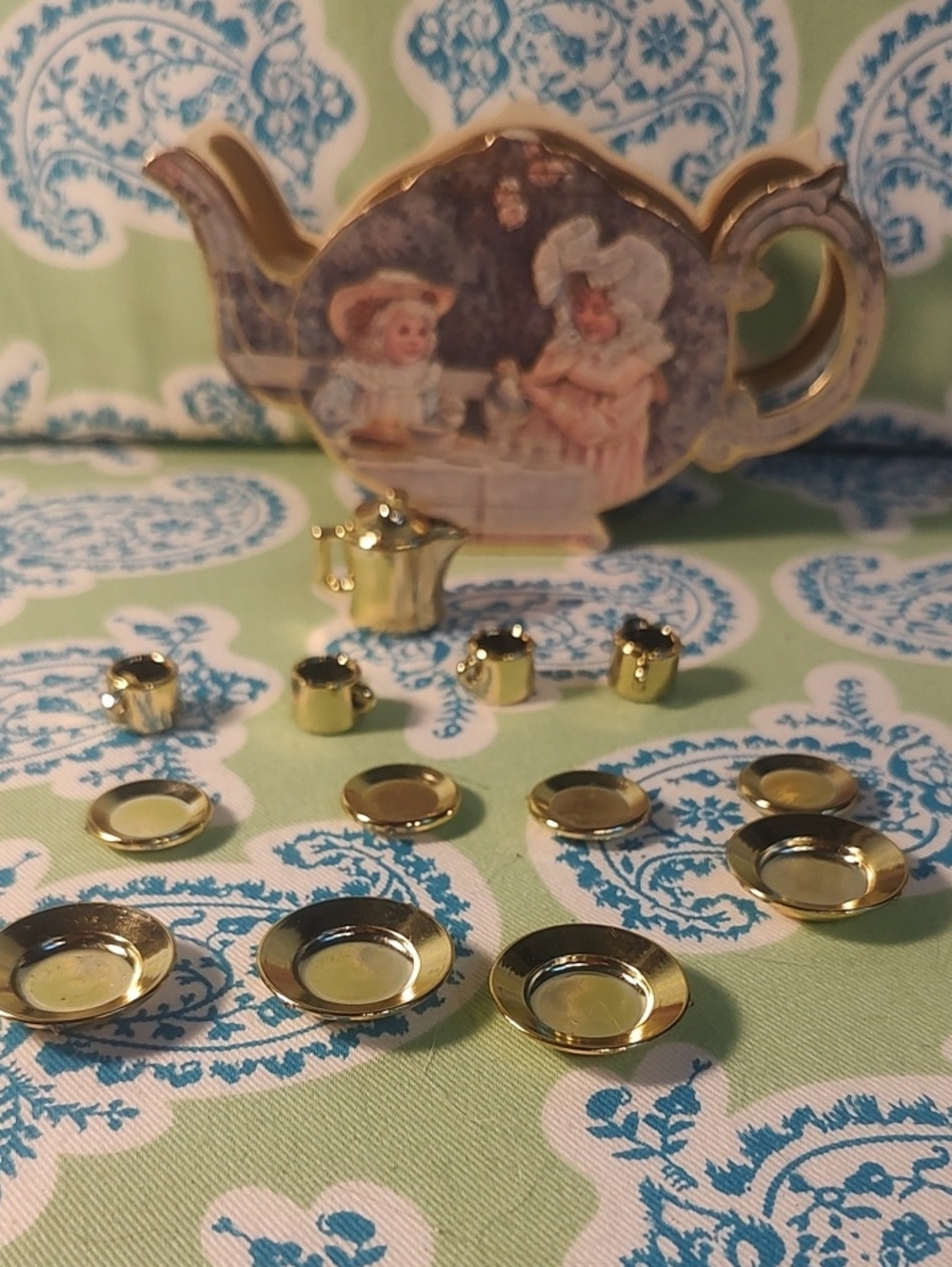 Miniature Gold Tea Set Play Accessories - Kids